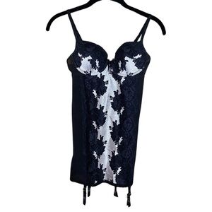 Victorias Secret Corset Women 34B Black White Bow Sexy Little Things Retro Pinup